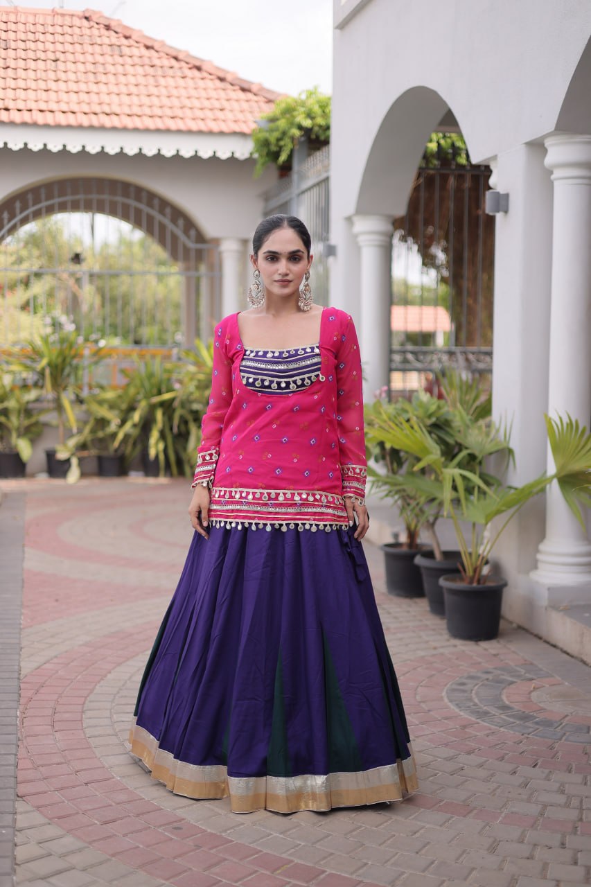 Diksha Pink Rayon Bandhni Kutchi Gamthi Lehenga