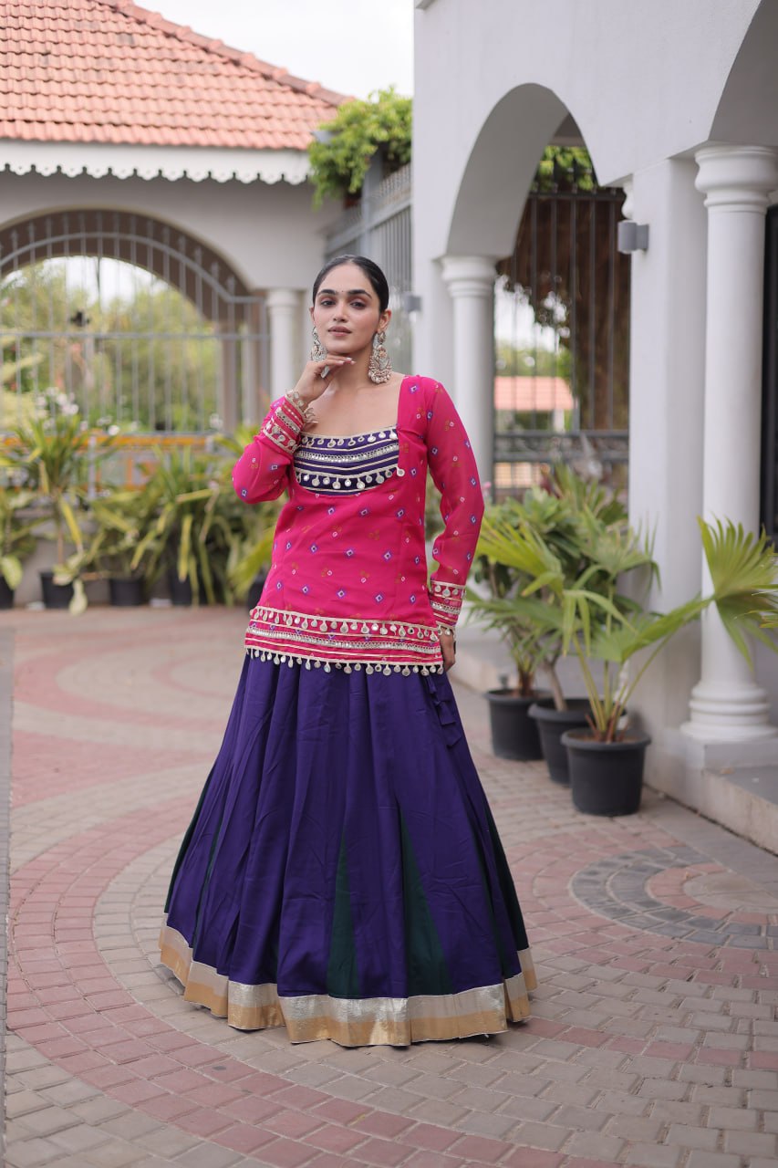 Diksha Pink Rayon Bandhni Kutchi Gamthi Lehenga