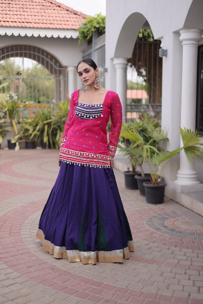 Diksha Pink Rayon Bandhni Kutchi Gamthi Lehenga