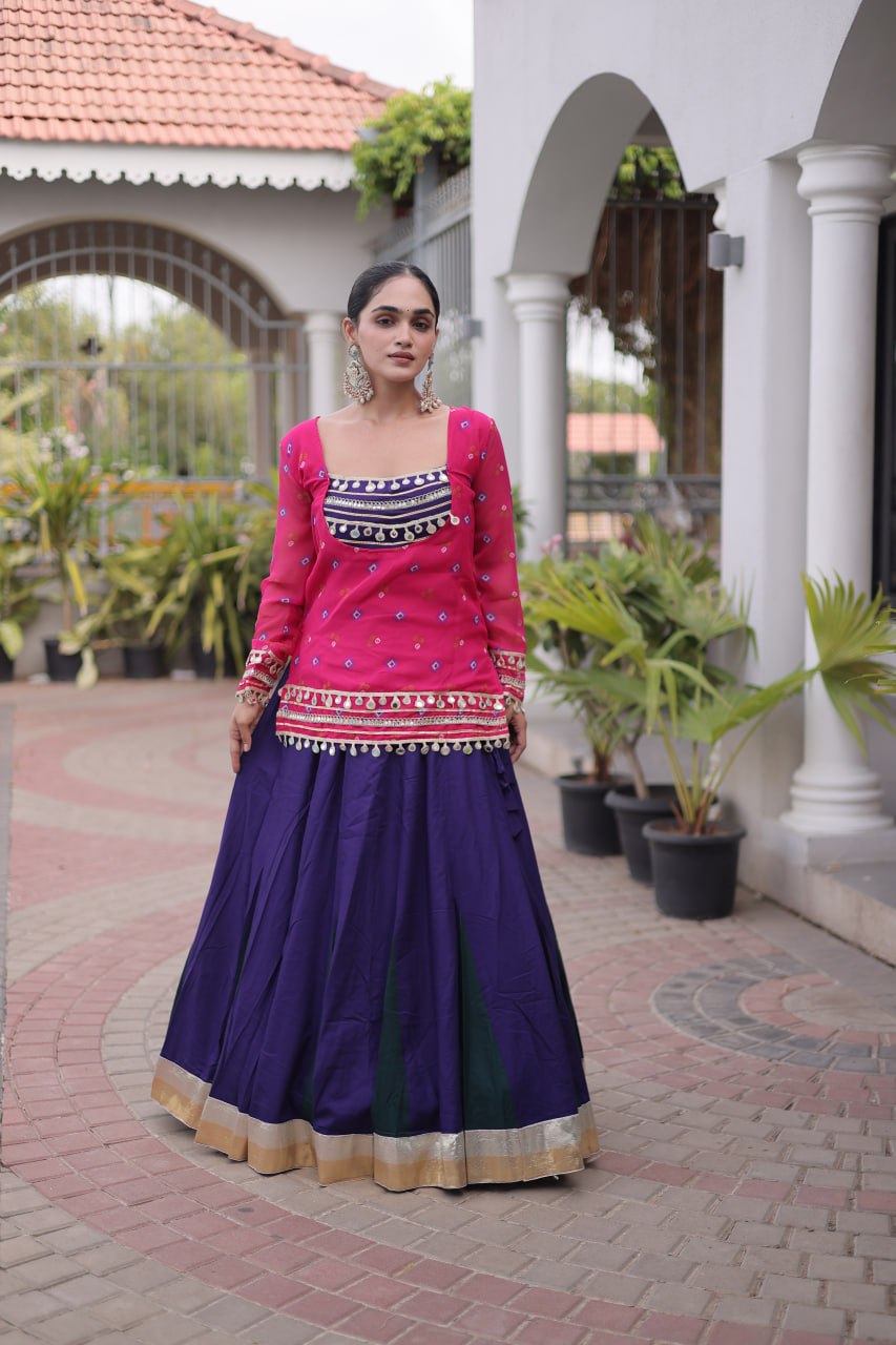 Diksha Pink Rayon Bandhni Kutchi Gamthi Lehenga