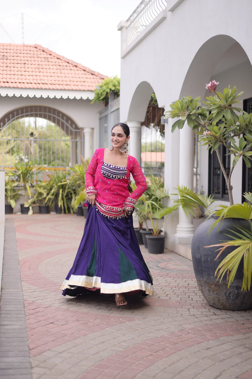 Diksha Pink Rayon Bandhni Kutchi Gamthi Lehenga