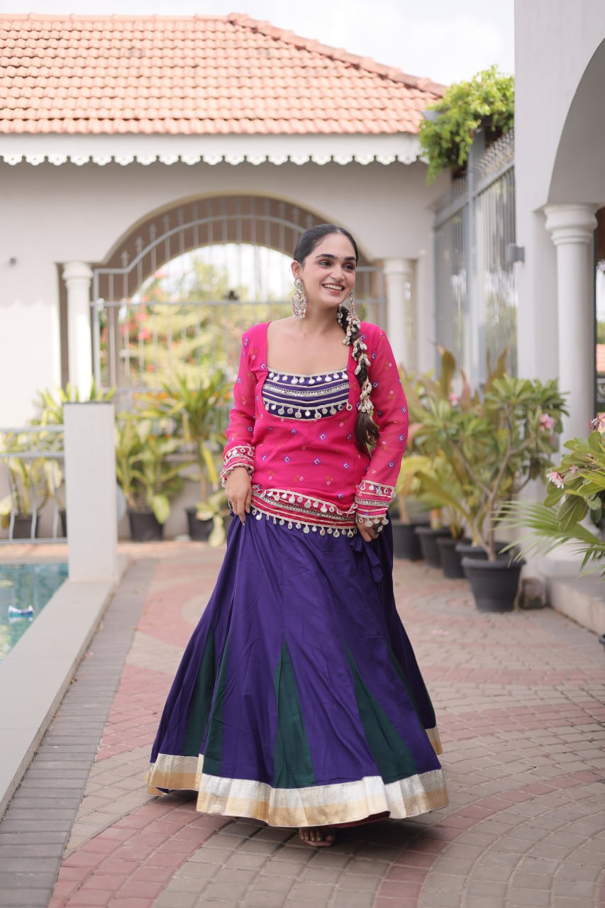 Diksha Pink Rayon Bandhni Kutchi Gamthi Lehenga