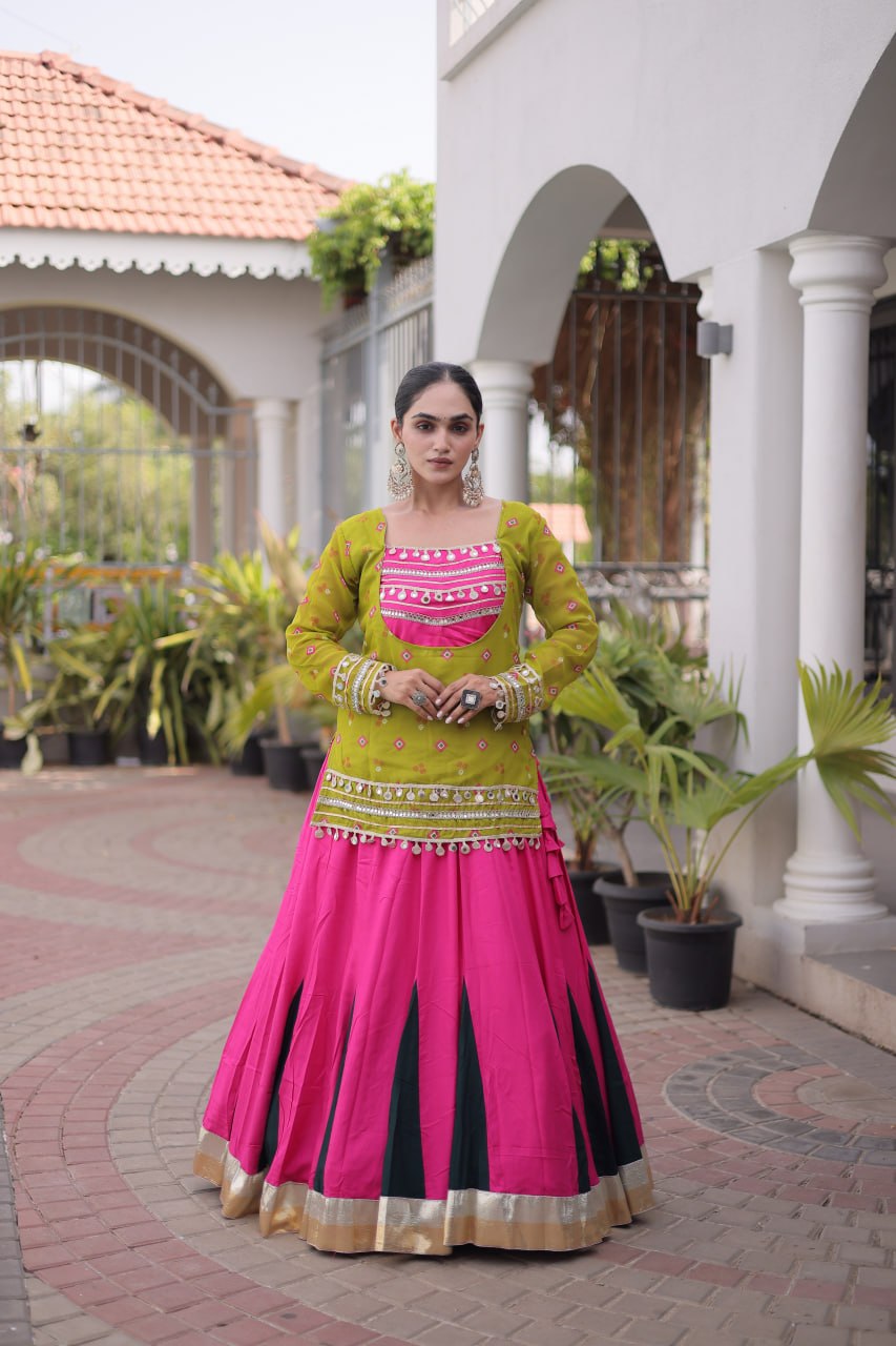 Diksha Yellow Rayon Bandhni Kutchi Gamthi Lehenga