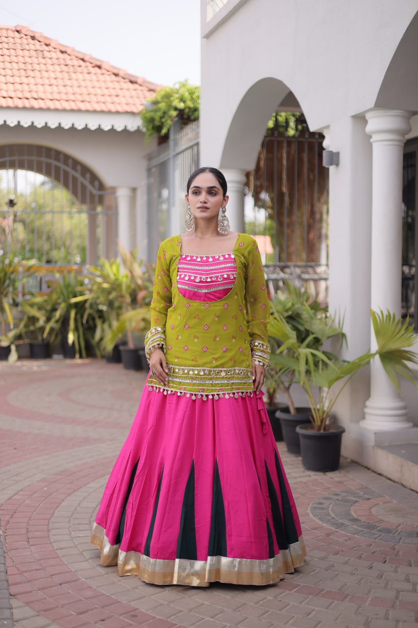 Diksha Yellow Rayon Bandhni Kutchi Gamthi Lehenga