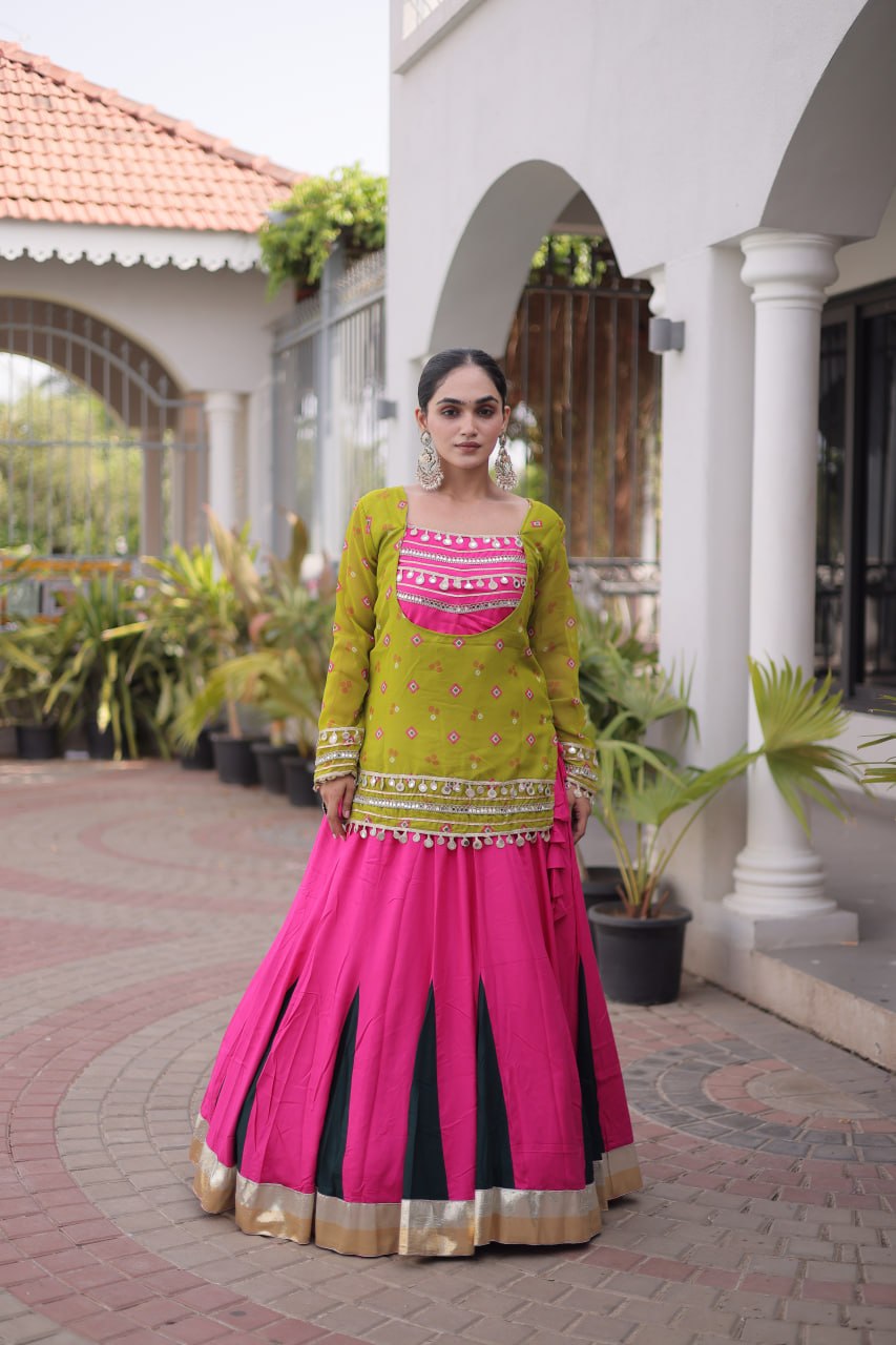 Diksha Yellow Rayon Bandhni Kutchi Gamthi Lehenga