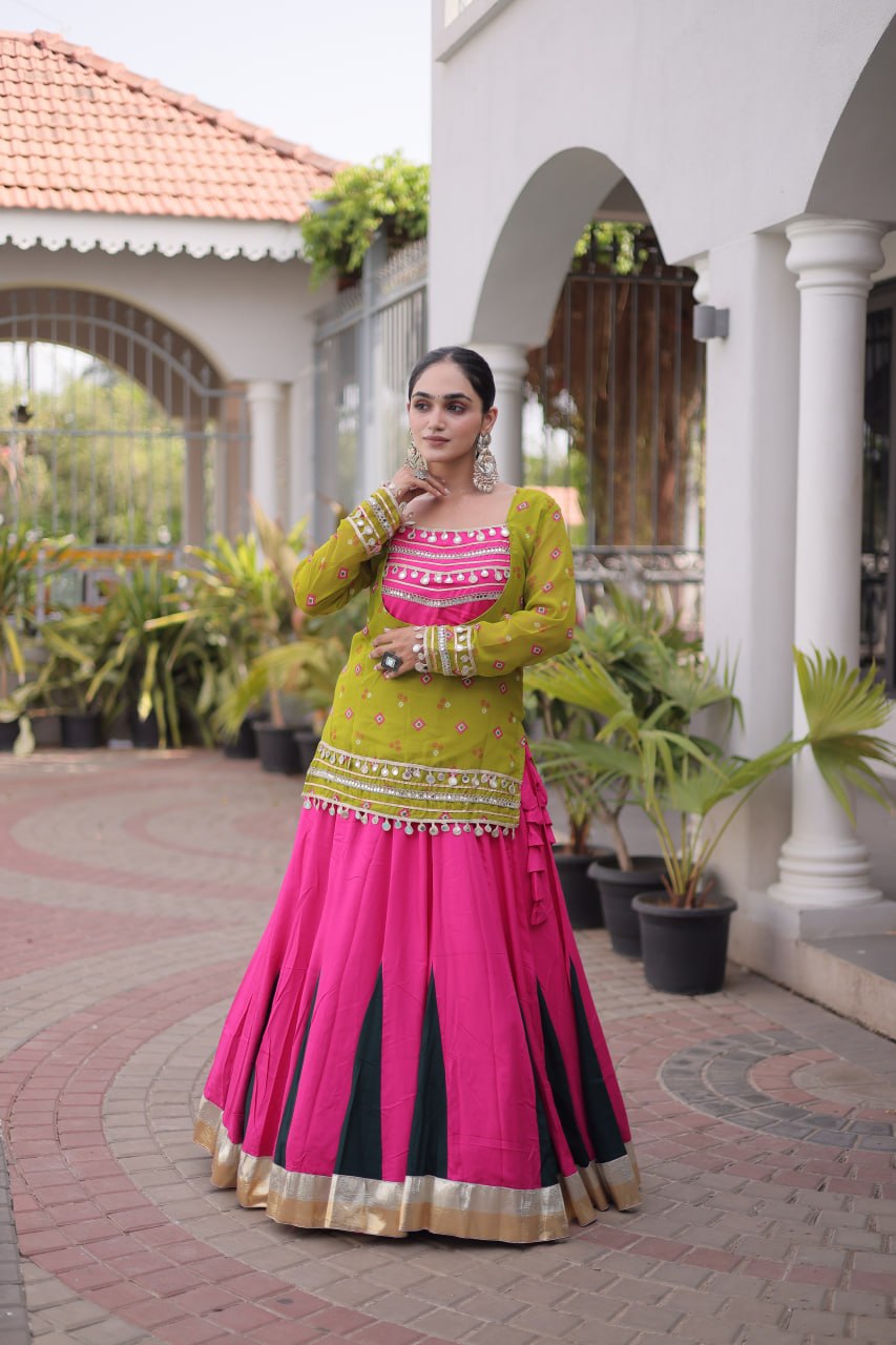 Diksha Yellow Rayon Bandhni Kutchi Gamthi Lehenga