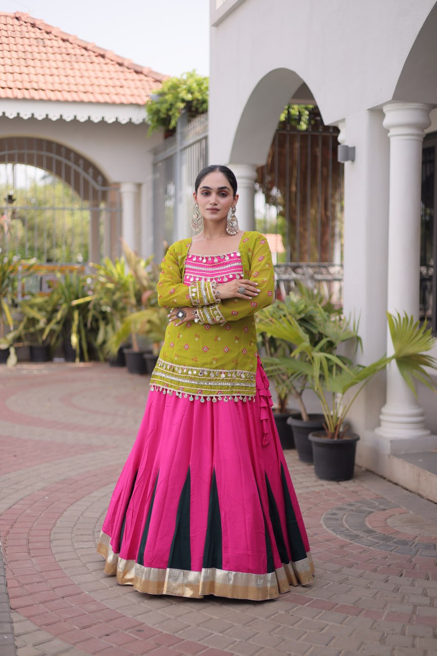 Diksha Yellow Rayon Bandhni Kutchi Gamthi Lehenga
