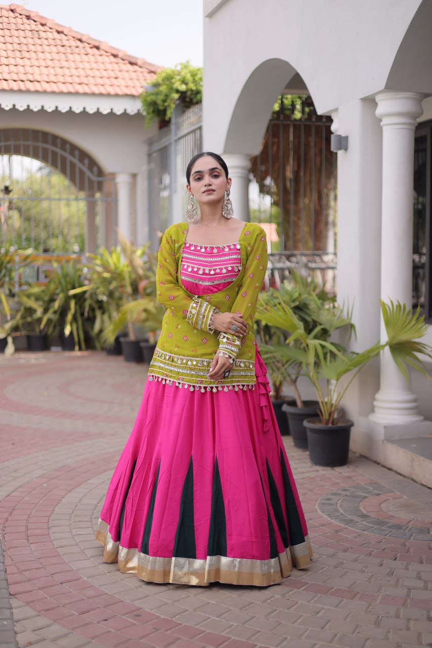Diksha Yellow Rayon Bandhni Kutchi Gamthi Lehenga