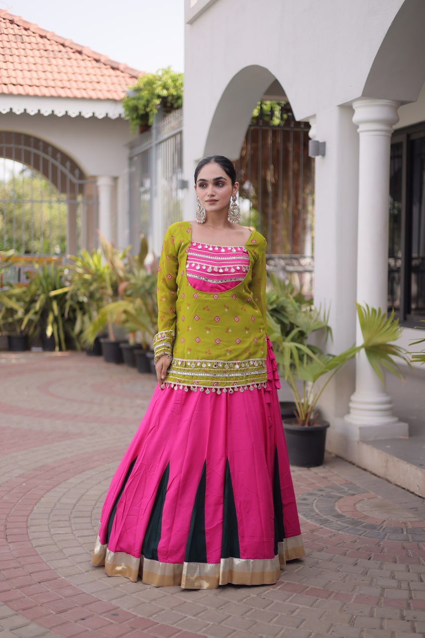 Diksha Yellow Rayon Bandhni Kutchi Gamthi Lehenga