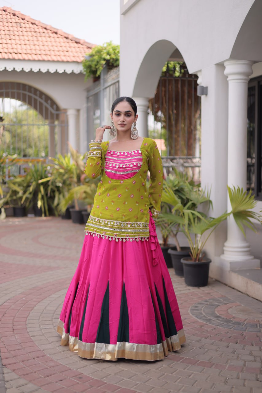 Diksha Yellow Rayon Bandhni Kutchi Gamthi Lehenga