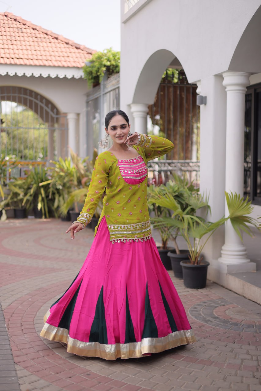 Diksha Yellow Rayon Bandhni Kutchi Gamthi Lehenga