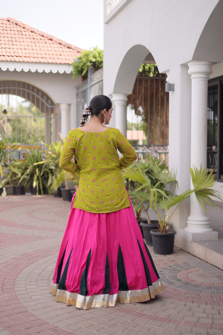 Diksha Yellow Rayon Bandhni Kutchi Gamthi Lehenga