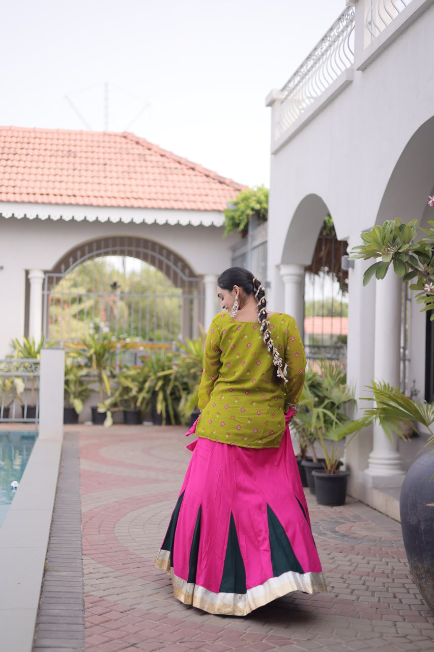 Diksha Yellow Rayon Bandhni Kutchi Gamthi Lehenga