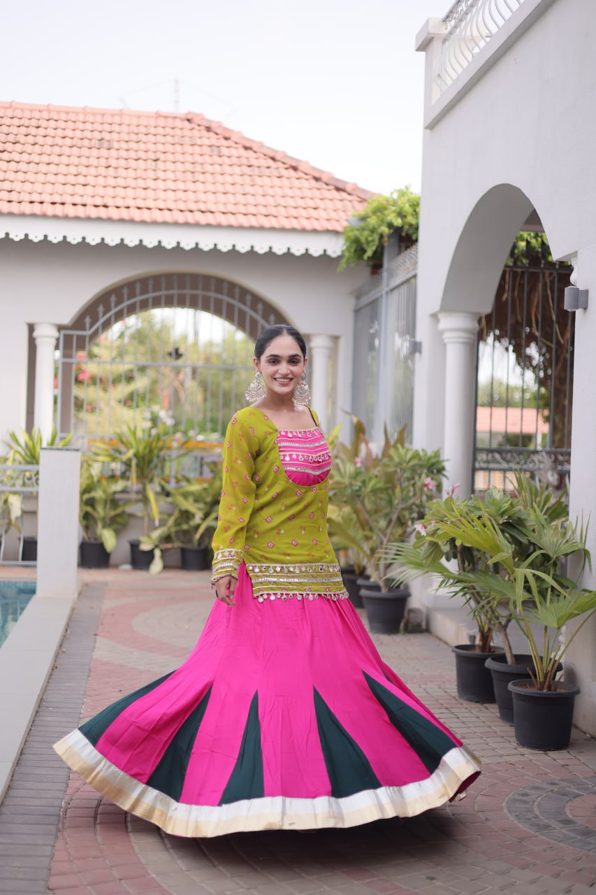 Diksha Yellow Rayon Bandhni Kutchi Gamthi Lehenga