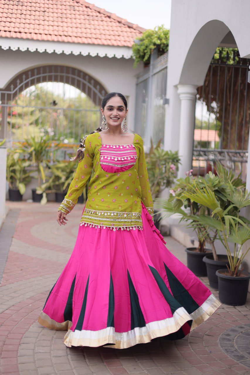 Diksha Yellow Rayon Bandhni Kutchi Gamthi Lehenga