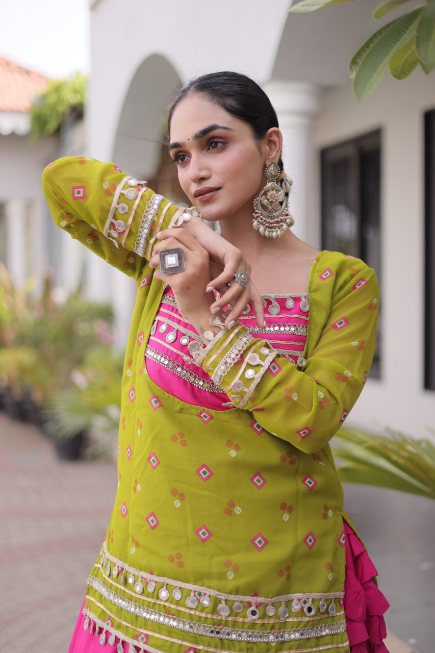 Diksha Yellow Rayon Bandhni Kutchi Gamthi Lehenga