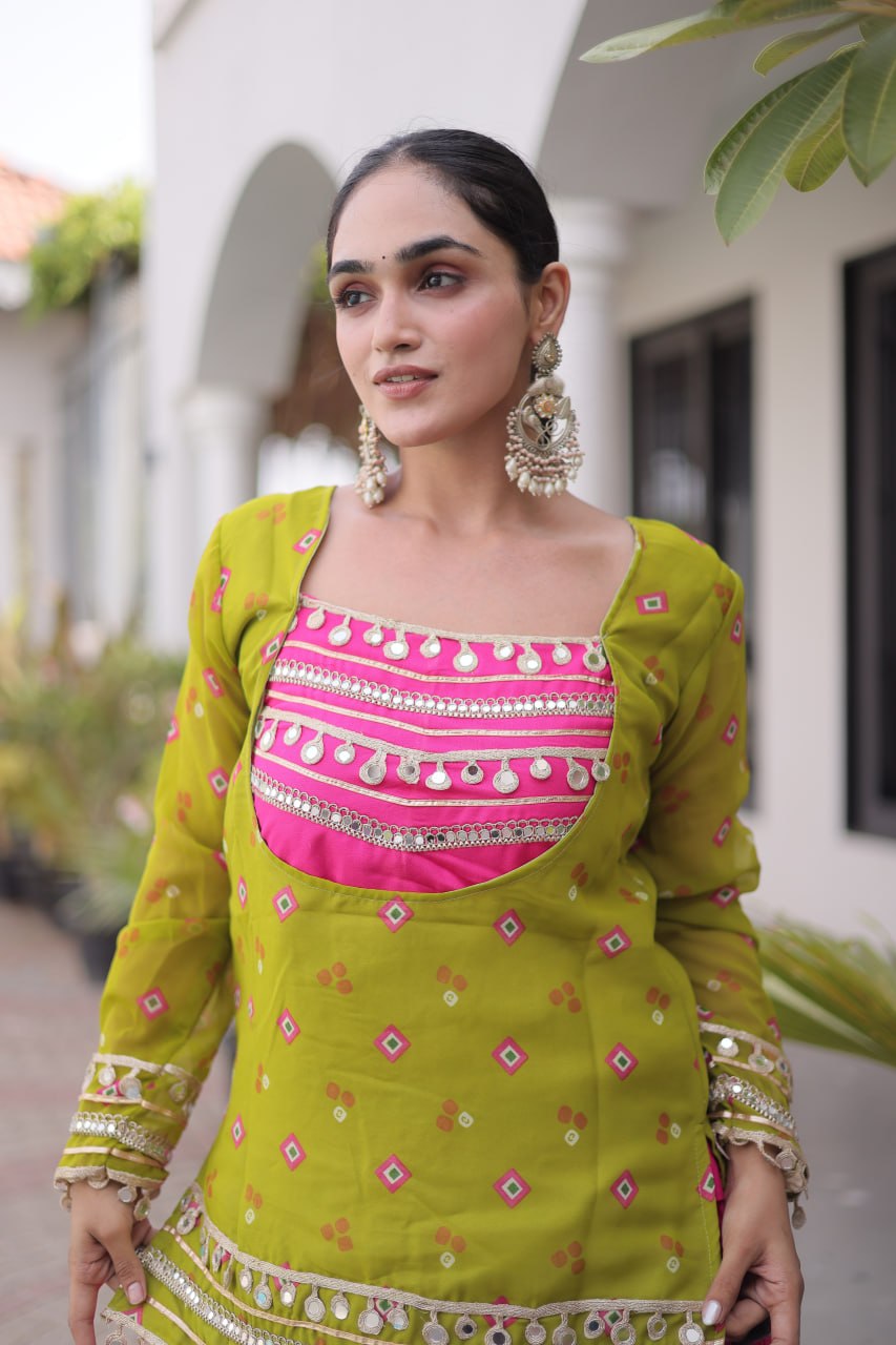 Diksha Yellow Rayon Bandhni Kutchi Gamthi Lehenga