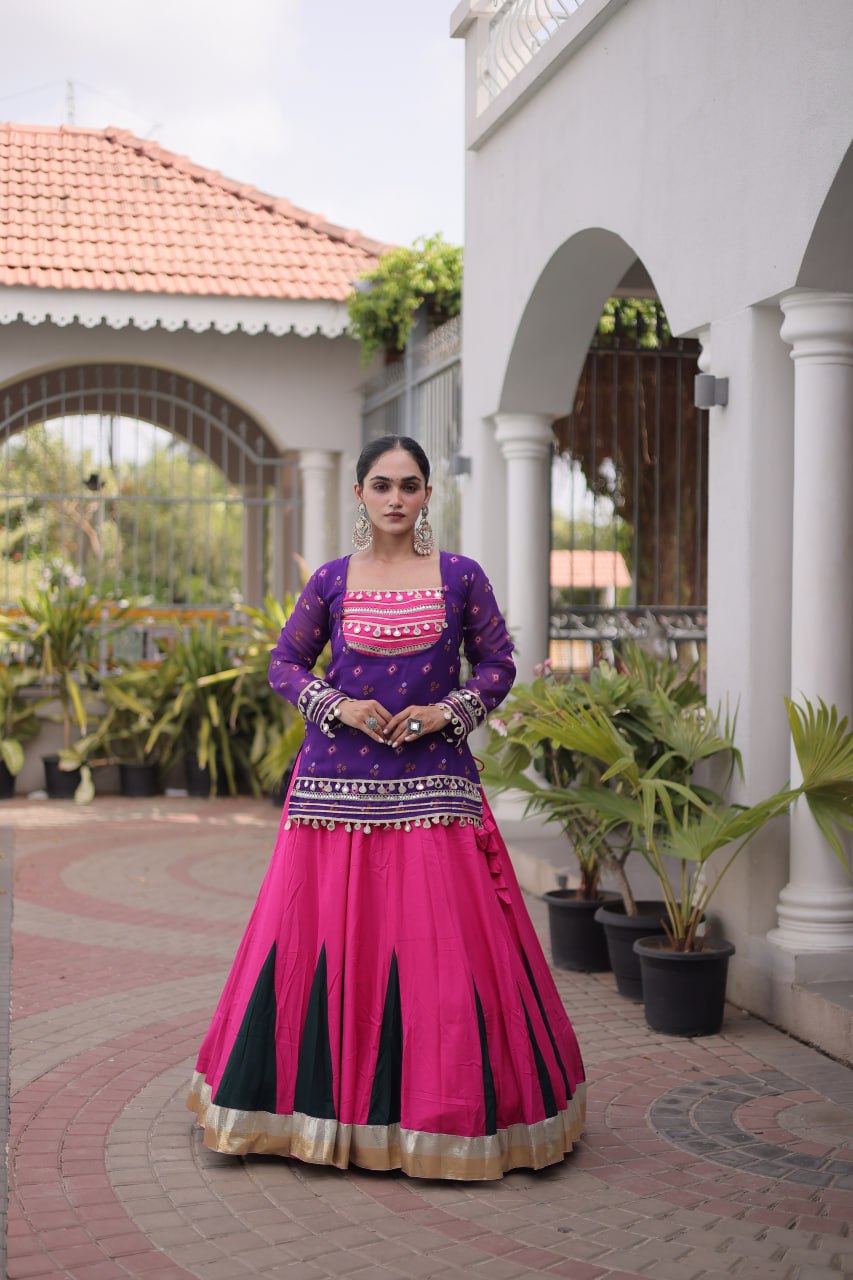 Diksha Purple Rayon Bandhni Kutchi Gamthi Lehenga