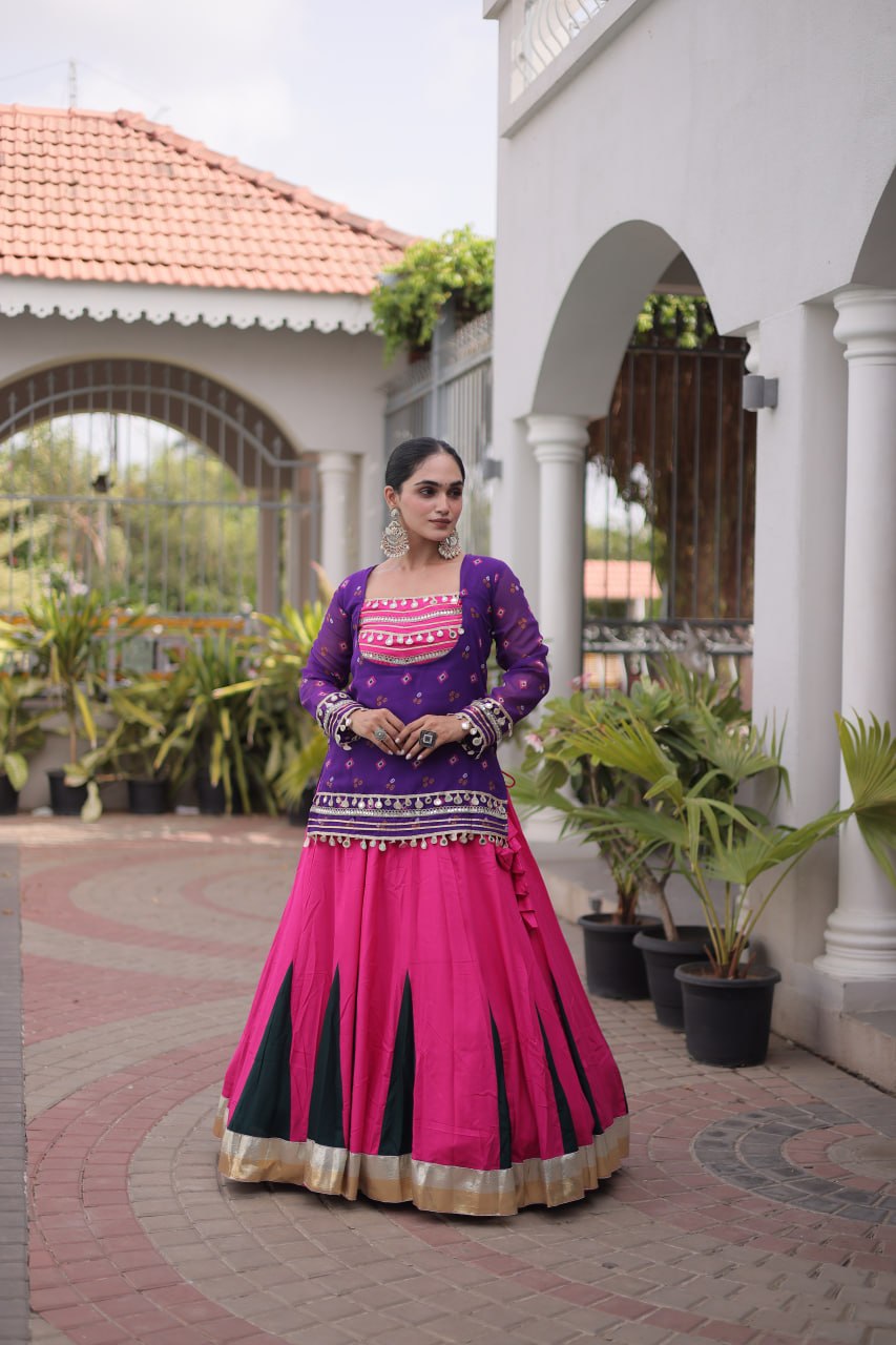 Diksha Purple Rayon Bandhni Kutchi Gamthi Lehenga