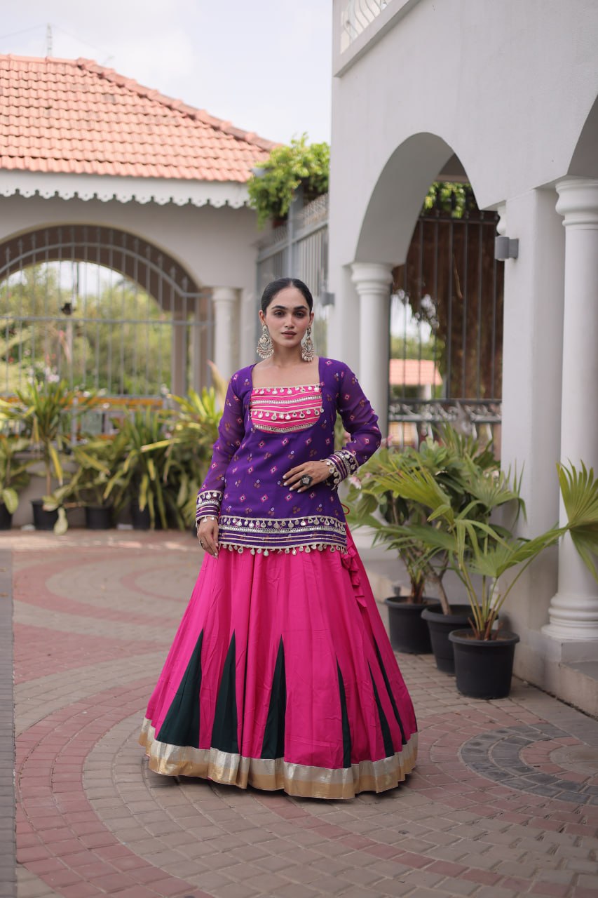 Diksha Purple Rayon Bandhni Kutchi Gamthi Lehenga