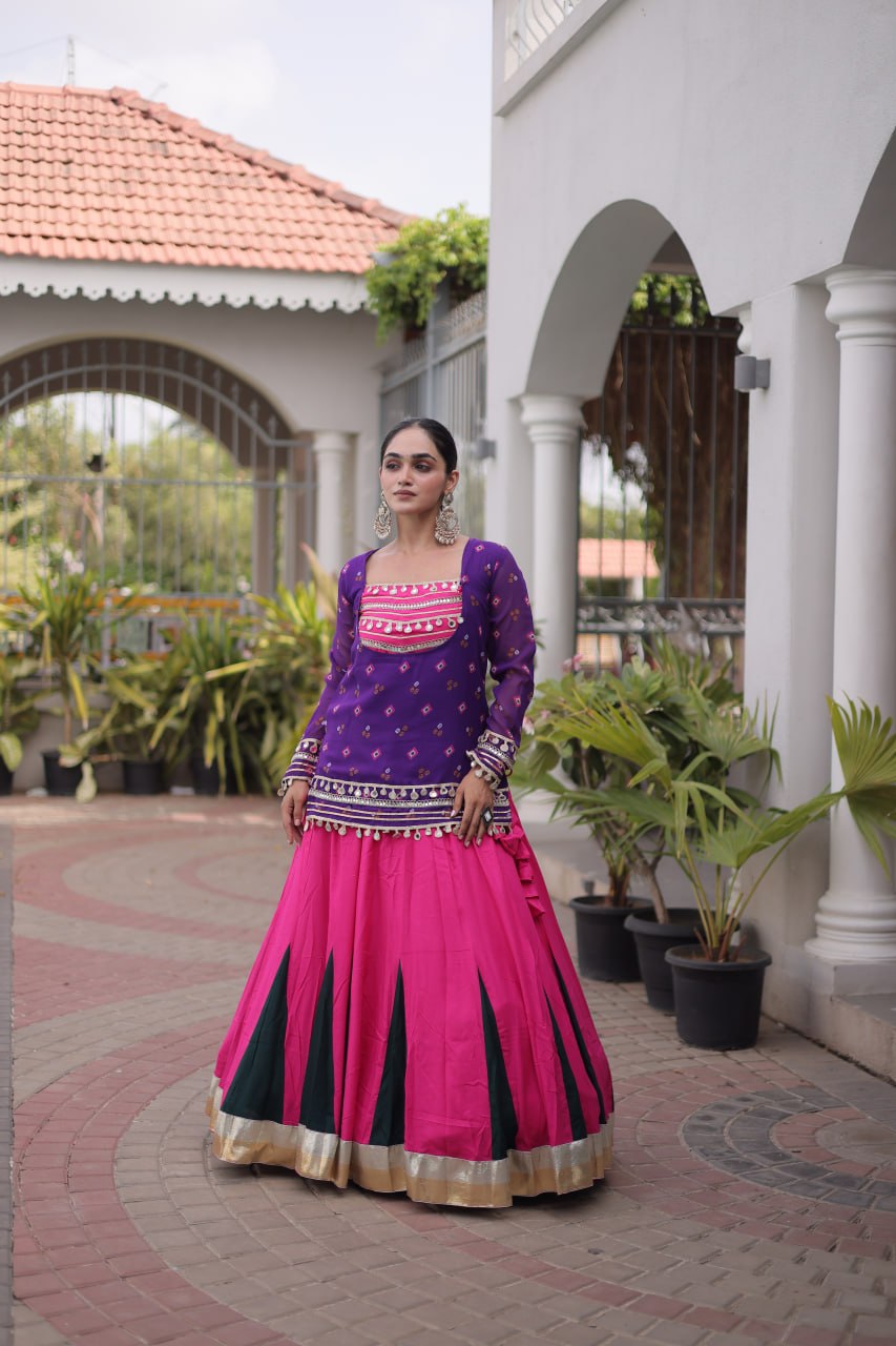 Diksha Purple Rayon Bandhni Kutchi Gamthi Lehenga