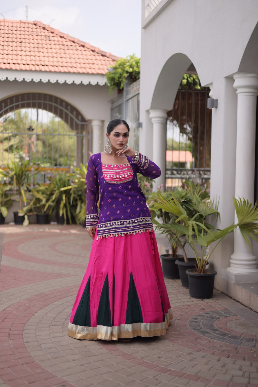 Diksha Purple Rayon Bandhni Kutchi Gamthi Lehenga