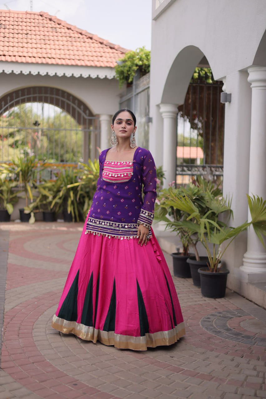 Diksha Purple Rayon Bandhni Kutchi Gamthi Lehenga