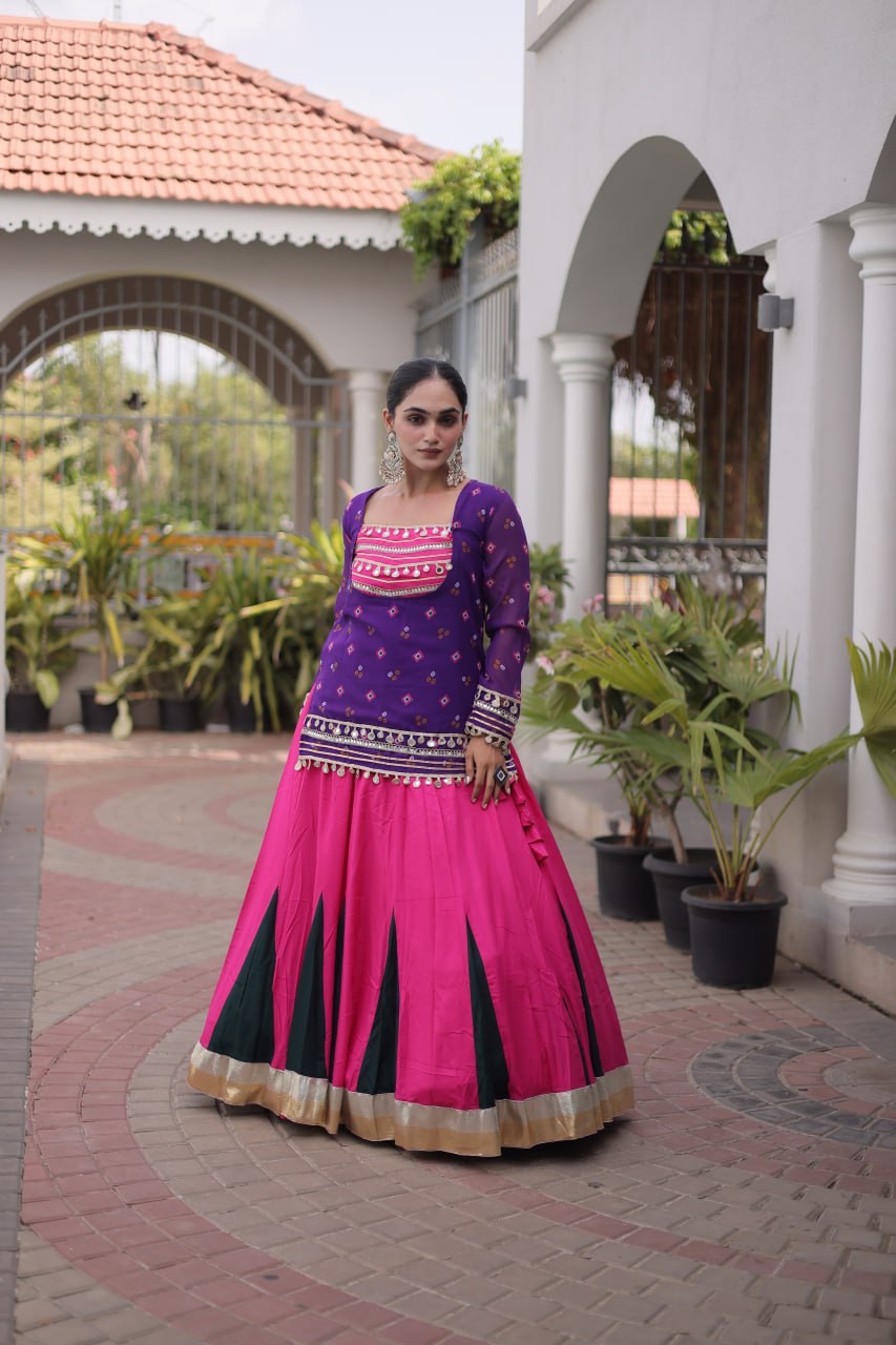 Diksha Purple Rayon Bandhni Kutchi Gamthi Lehenga