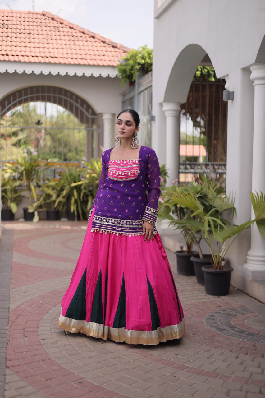 Diksha Purple Rayon Bandhni Kutchi Gamthi Lehenga
