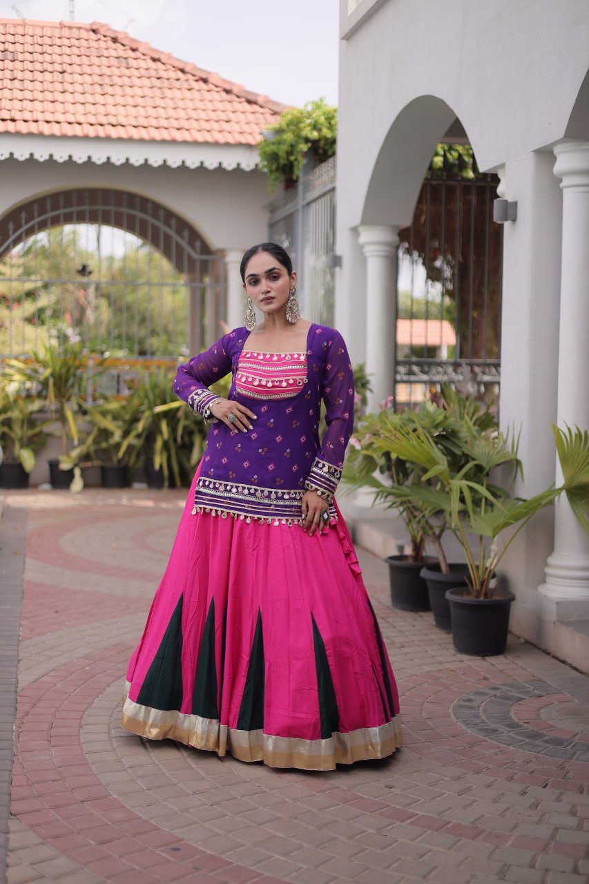Diksha Purple Rayon Bandhni Kutchi Gamthi Lehenga
