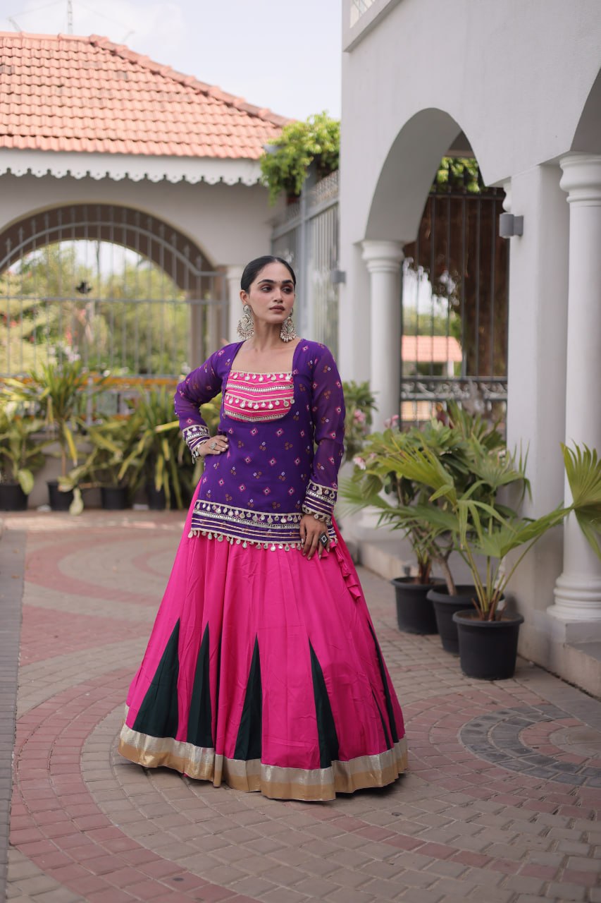 Diksha Purple Rayon Bandhni Kutchi Gamthi Lehenga