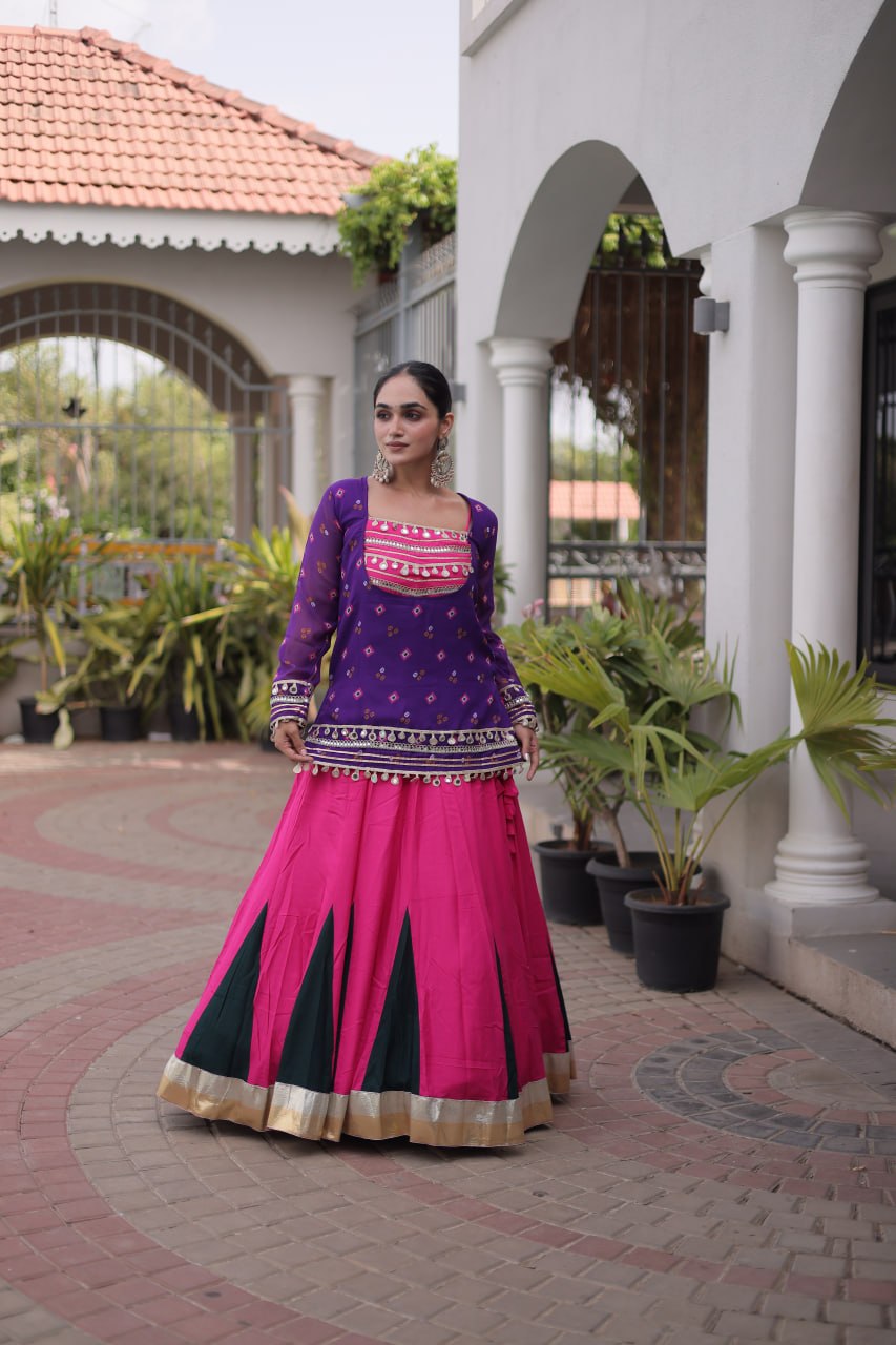 Diksha Purple Rayon Bandhni Kutchi Gamthi Lehenga