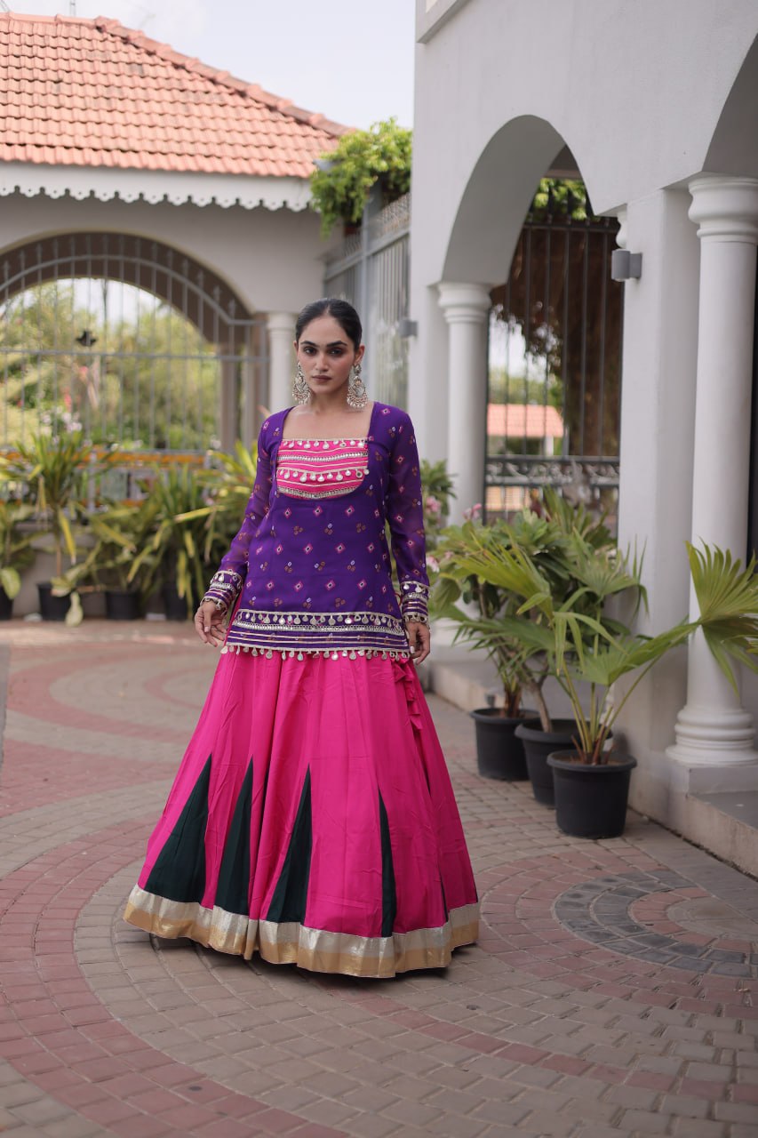 Diksha Purple Rayon Bandhni Kutchi Gamthi Lehenga