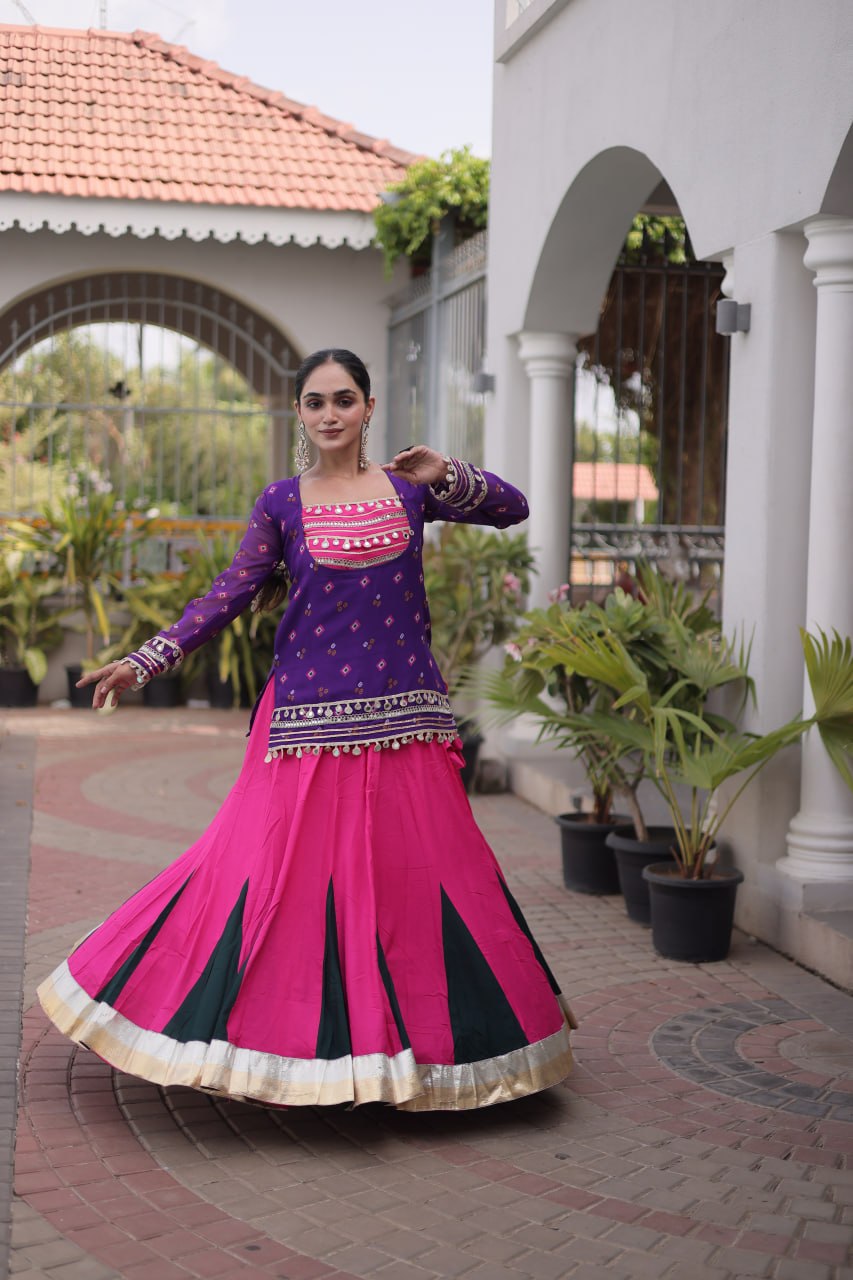 Diksha Purple Rayon Bandhni Kutchi Gamthi Lehenga
