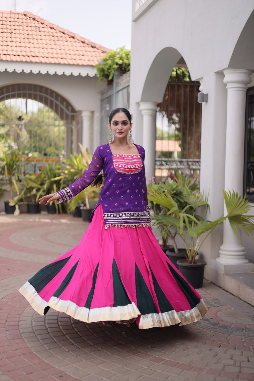 Diksha Purple Rayon Bandhni Kutchi Gamthi Lehenga