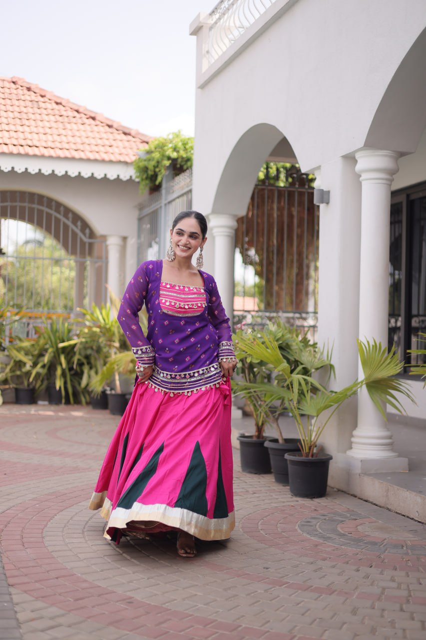 Diksha Purple Rayon Bandhni Kutchi Gamthi Lehenga