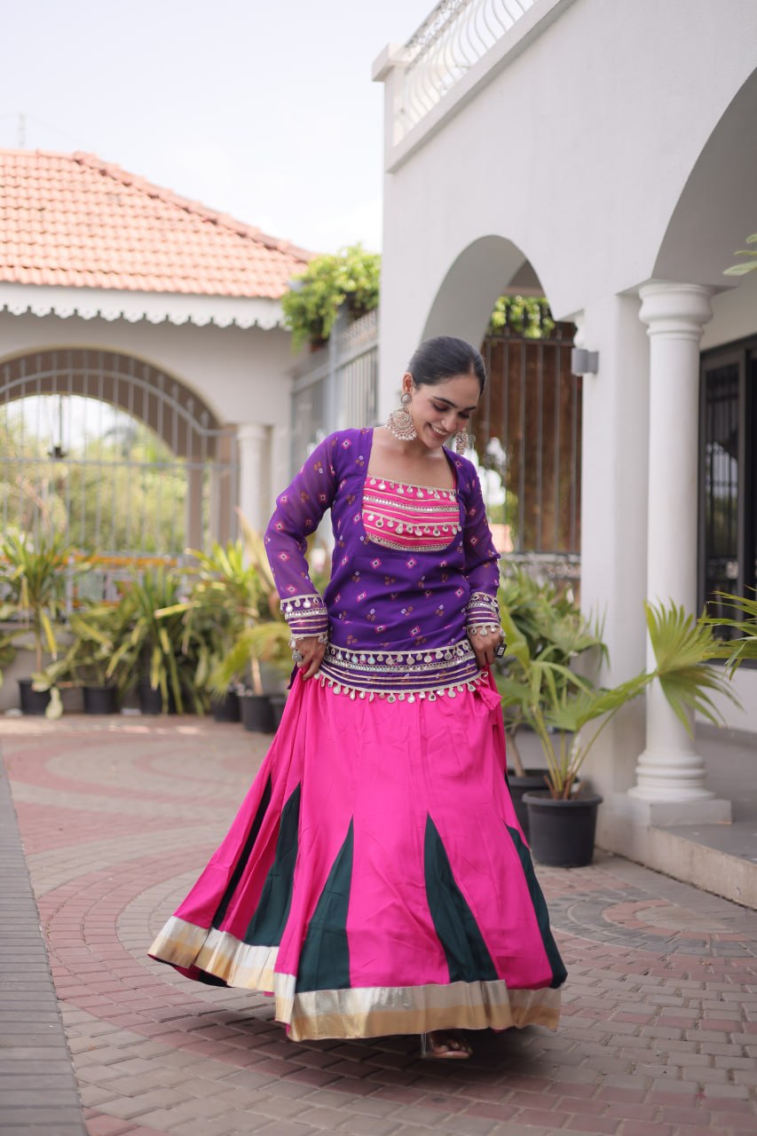 Diksha Purple Rayon Bandhni Kutchi Gamthi Lehenga