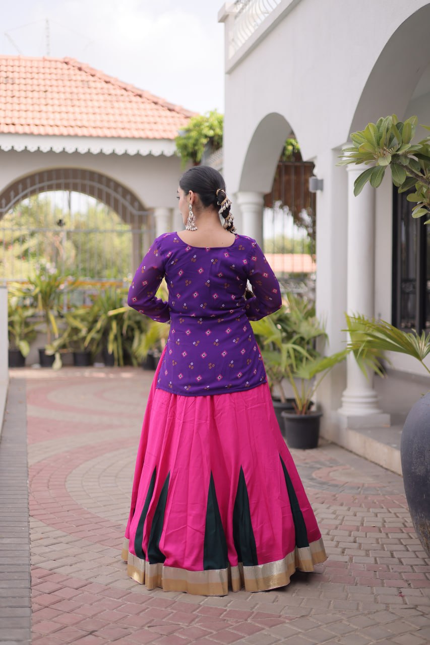 Diksha Purple Rayon Bandhni Kutchi Gamthi Lehenga
