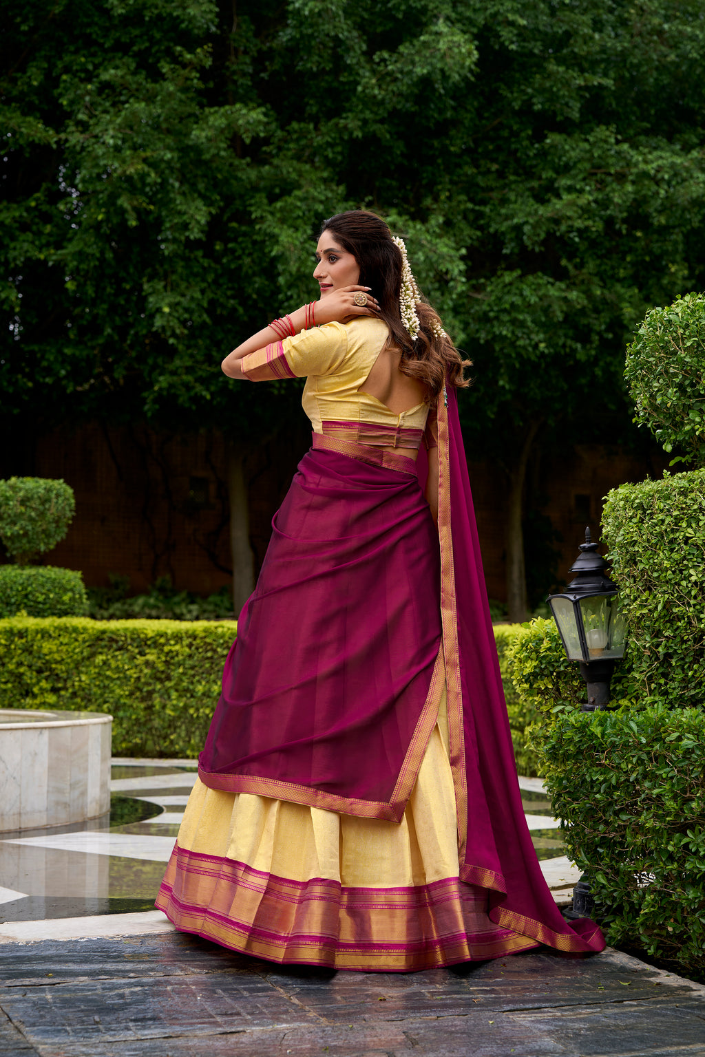 Pink Color Kanchipuram Silk Zari Weaving Half Saree Lehenga Choli