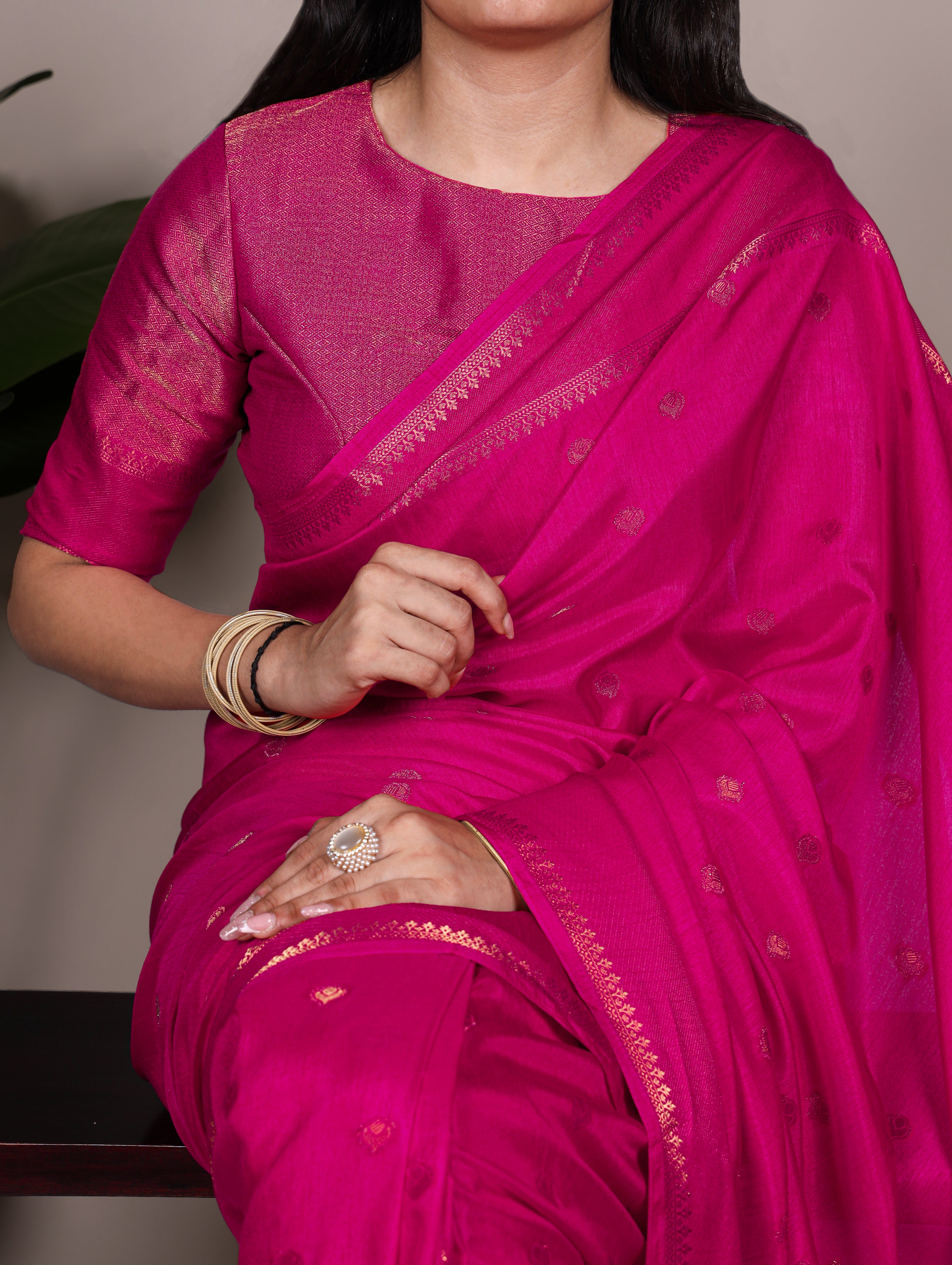 Pink Color Roop Silk Zari Weaving Saree with Unstitched Blouse
