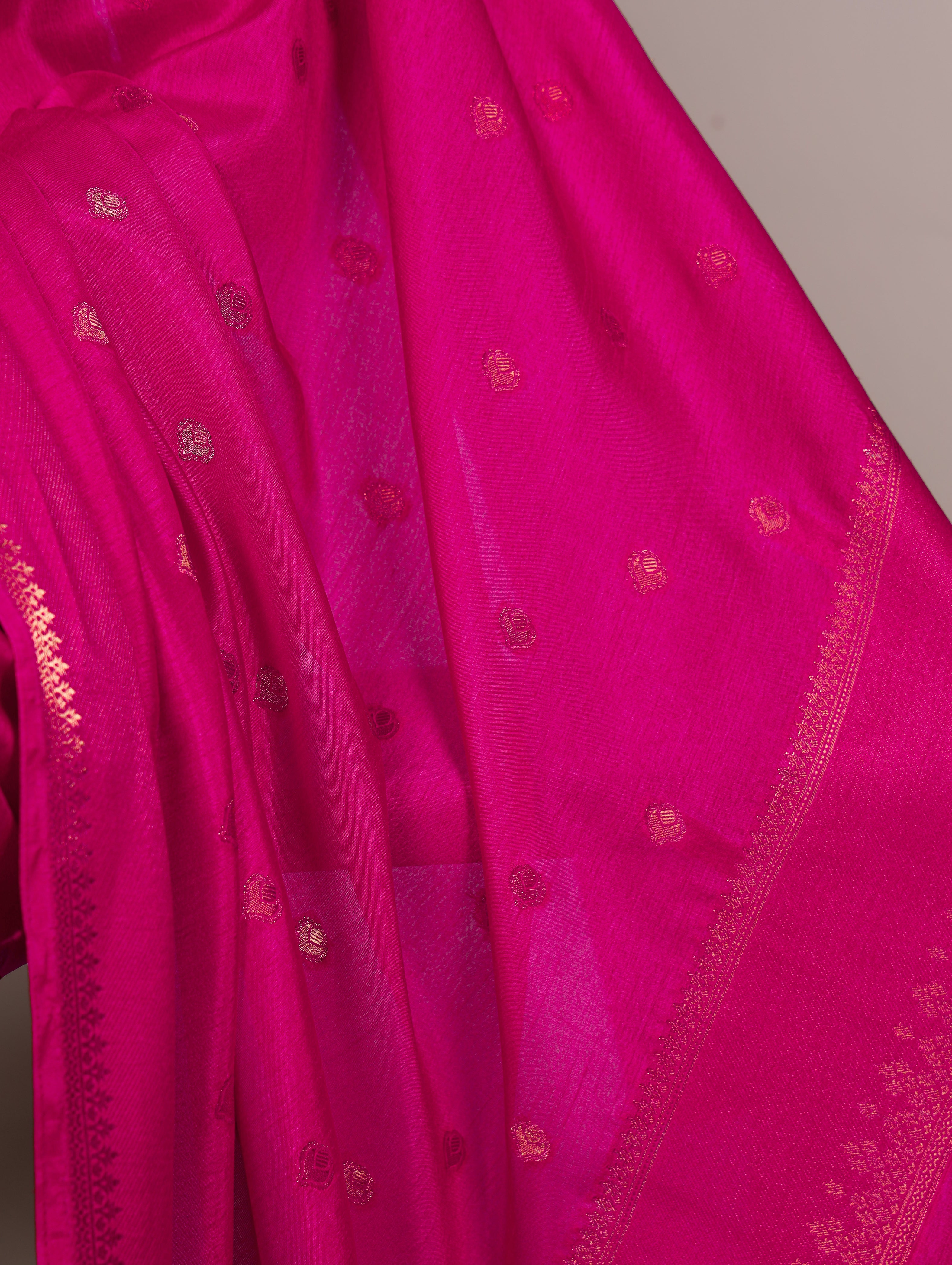 Pink Color Roop Silk Zari Weaving Saree with Unstitched Blouse
