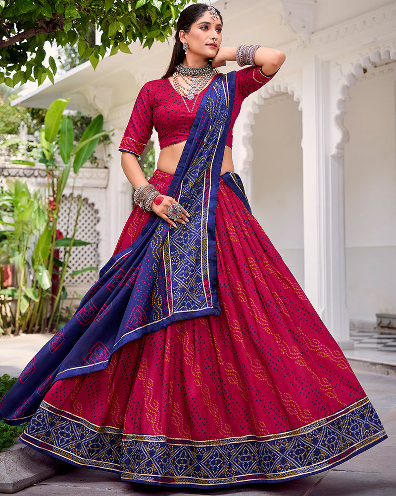 Pink Colour Silk Bandhani Print Gotta Patti Lace Work Lehenga Choli