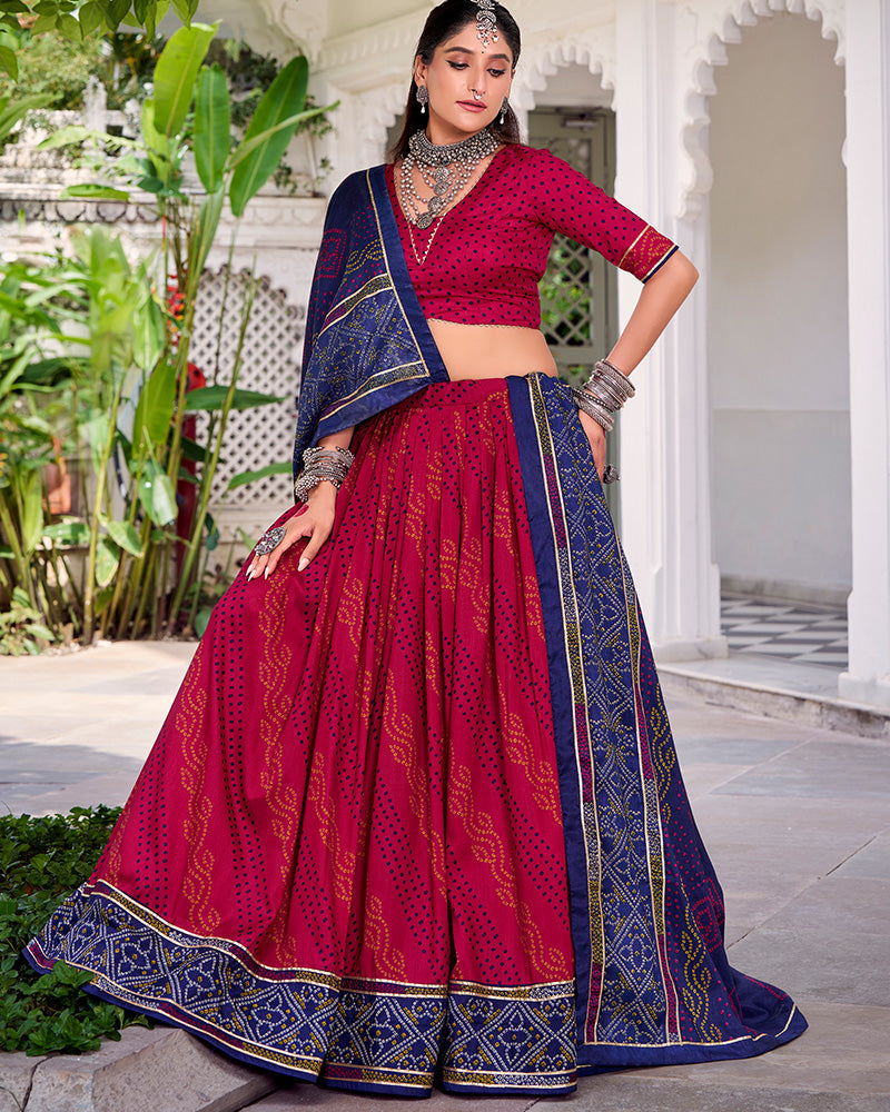 Pink Colour Silk Bandhani Print Gotta Patti Lace Work Lehenga Choli