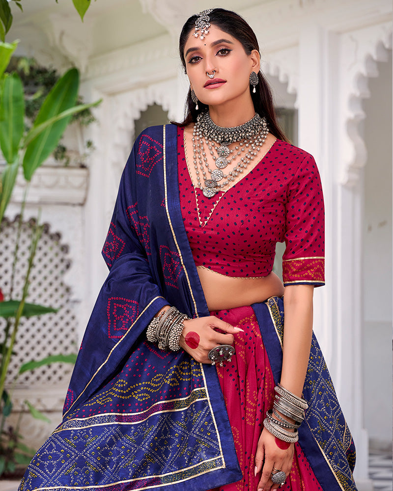 Pink Colour Silk Bandhani Print Gotta Patti Lace Work Lehenga Choli