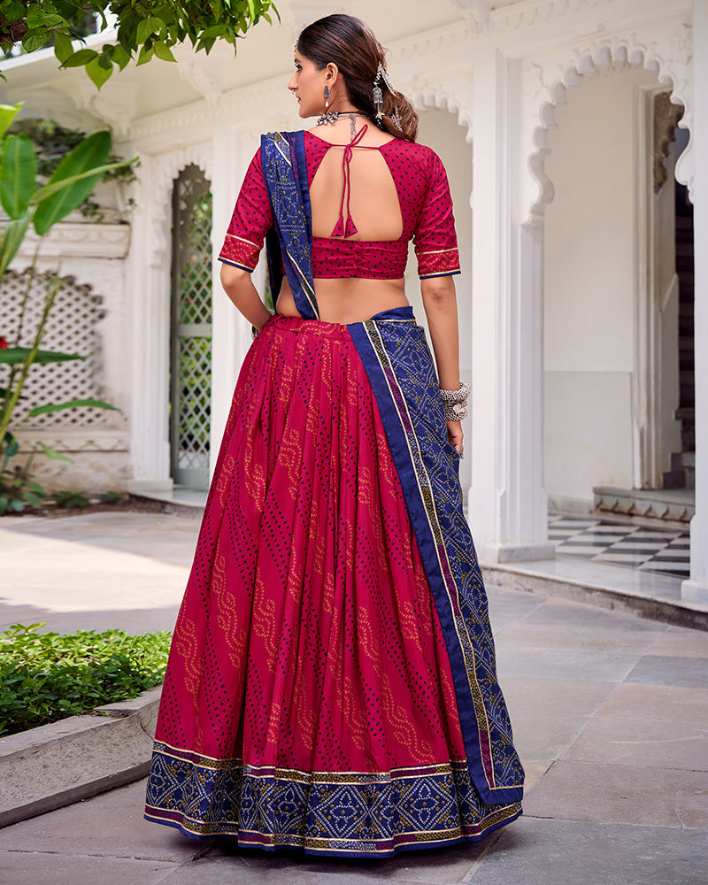 Pink Colour Silk Bandhani Print Gotta Patti Lace Work Lehenga Choli