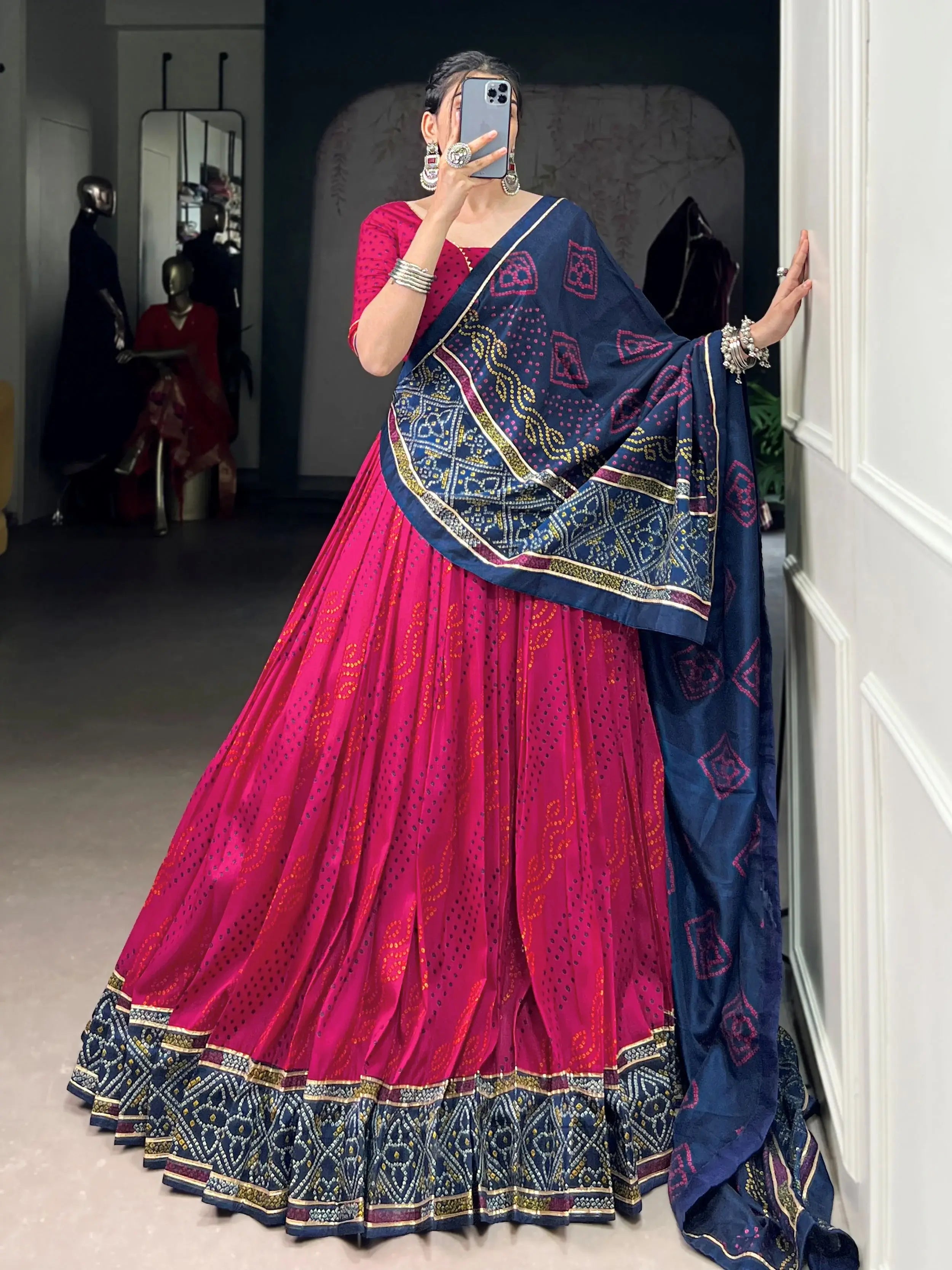 Pink Colour Silk Bandhani Print Gotta Patti Lace Work Lehenga Choli