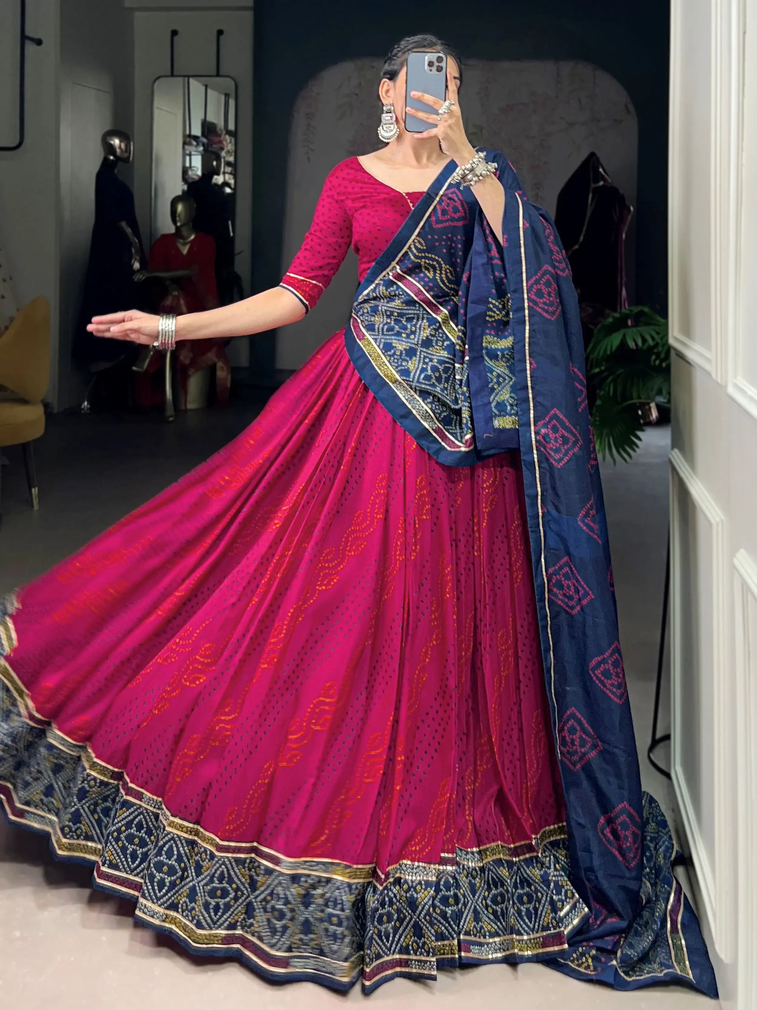 Pink Colour Silk Bandhani Print Gotta Patti Lace Work Lehenga Choli