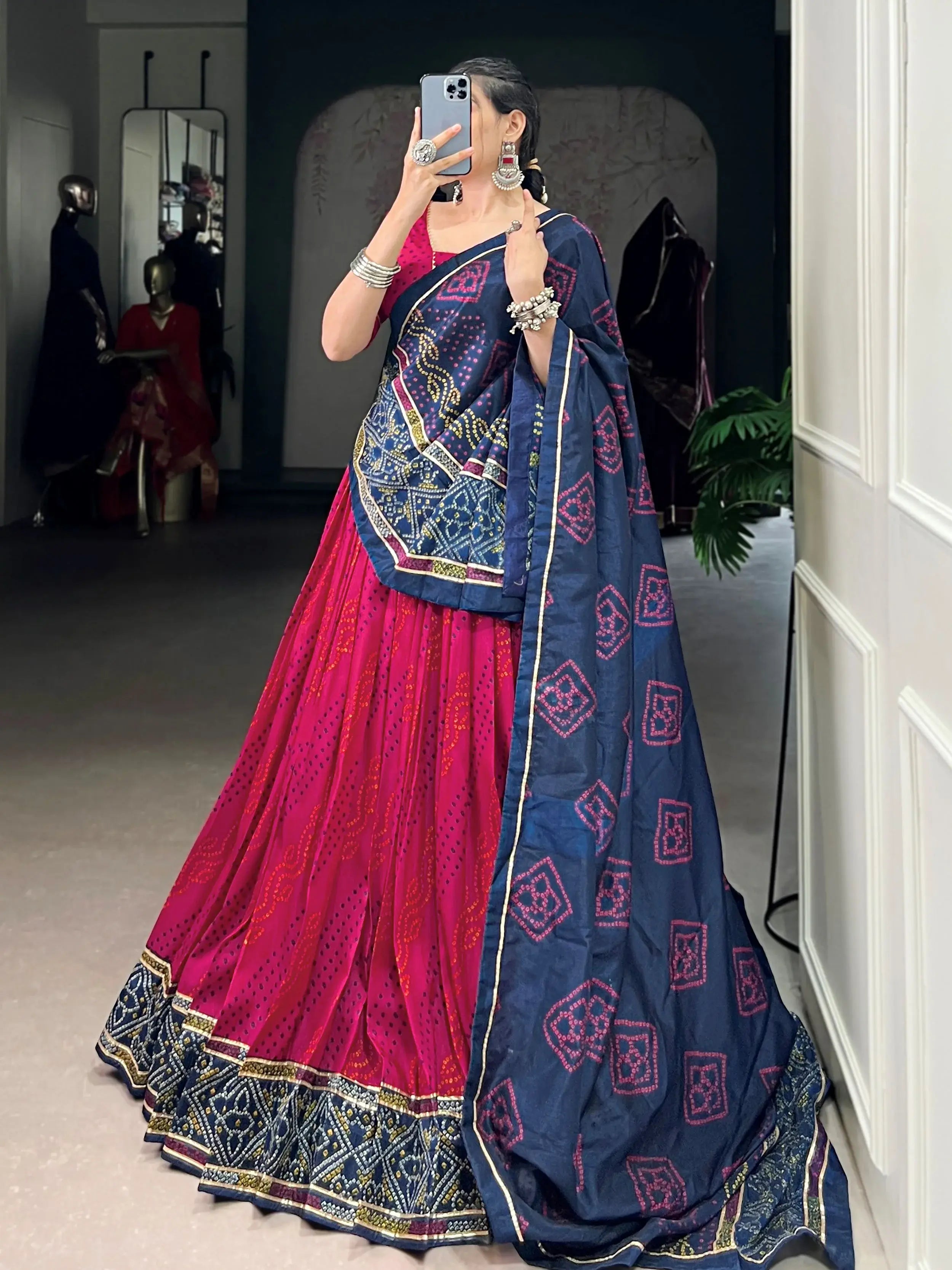 Pink Colour Silk Bandhani Print Gotta Patti Lace Work Lehenga Choli