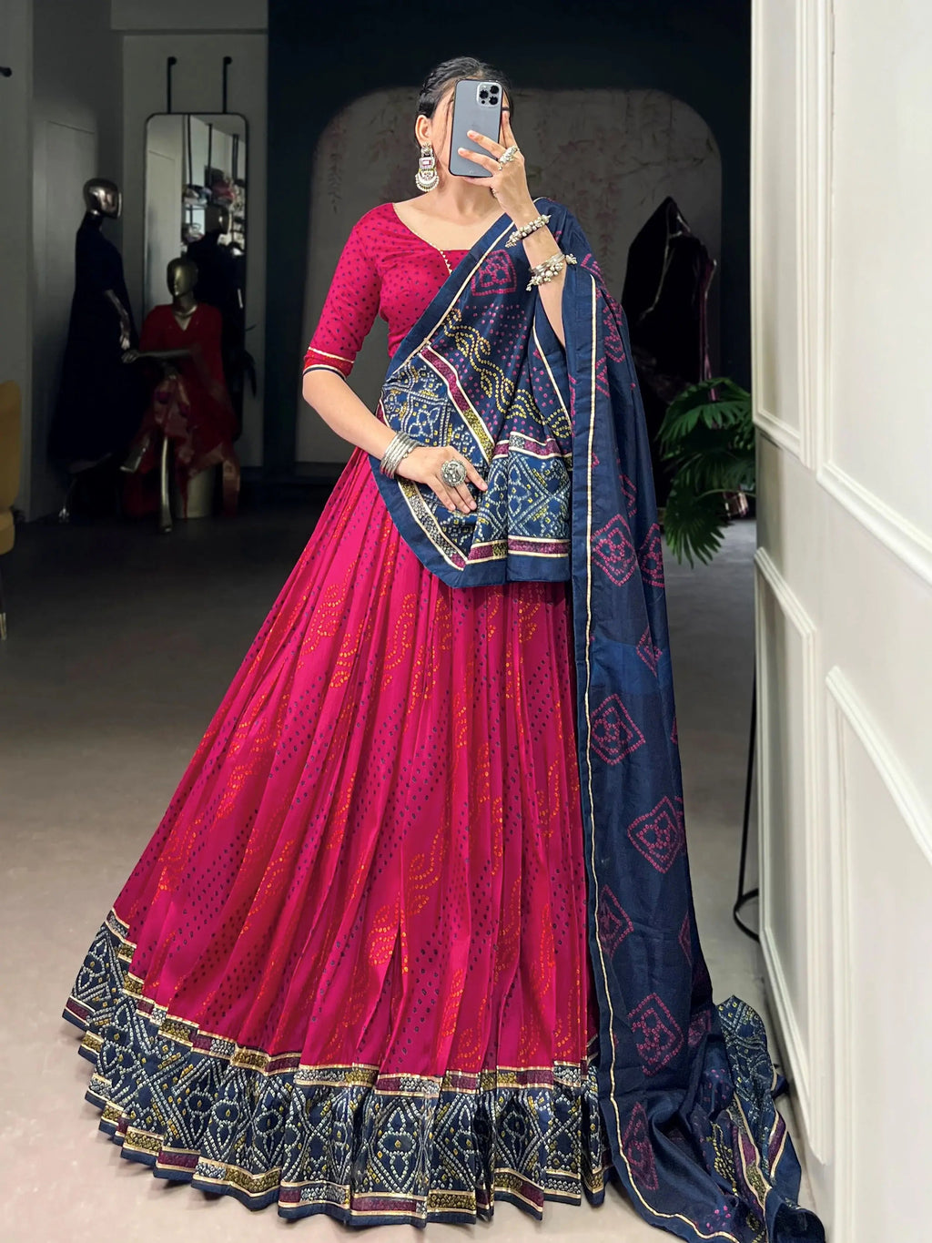 Pink Colour Silk Bandhani Print Gotta Patti Lace Work Lehenga Choli