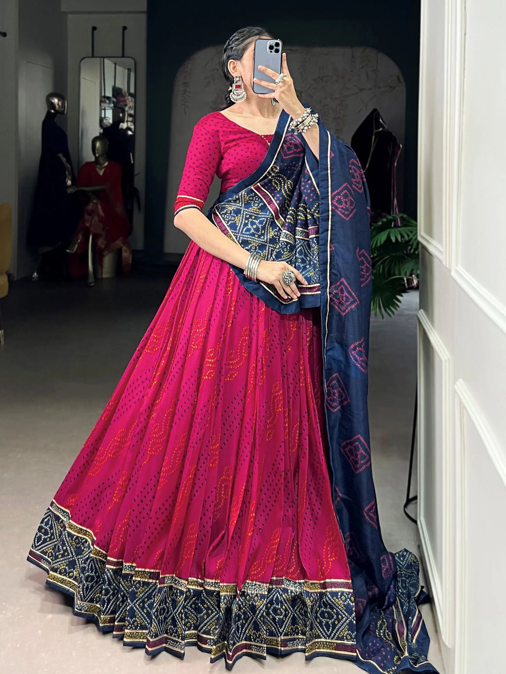 Pink Colour Silk Bandhani Print Gotta Patti Lace Work Lehenga Choli